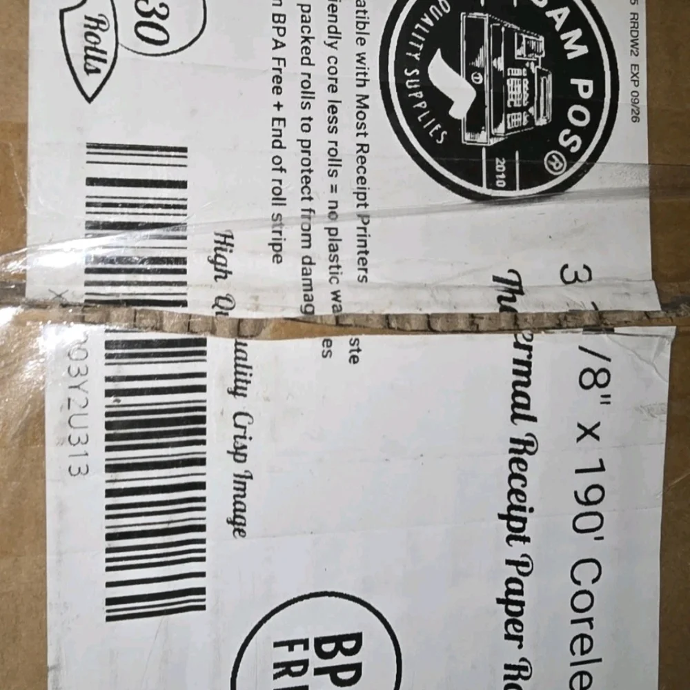 BAM POS 3 1/8 x 190' Coreless Thermal Receipt Paper Rolls for Printers 30 Pack